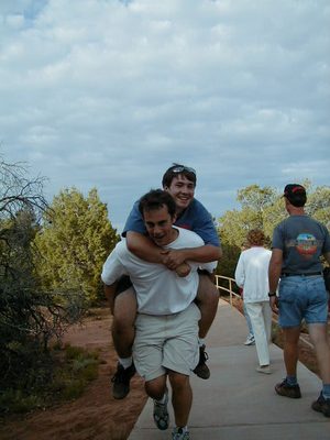 Jon Mills giving Tyler a piggy back ride.